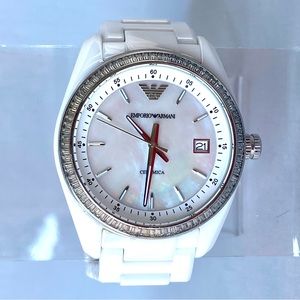 EMPORIO ARMANI Like New Analog White Ceramica Crystal Bezel Wristwatch